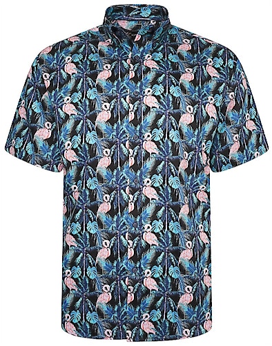 KAM Hemd mit Flamingo-Print Schwarz